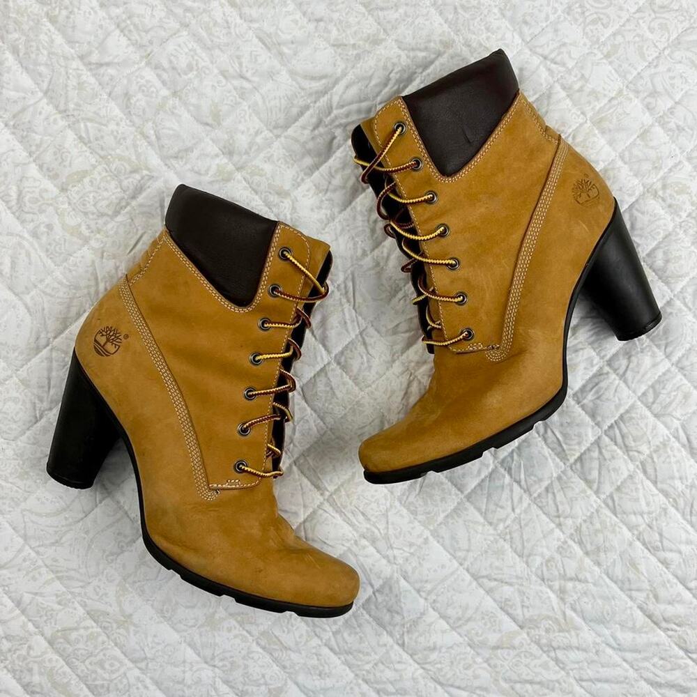 Timberland Tan Heeled Lace Up Booties